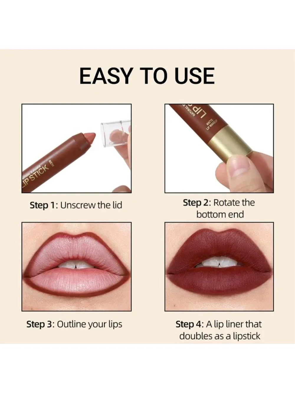 Women's 02# Coral Pink 24 Hour Long-lasting Rose Matte Lipstick Crayon